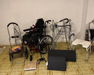 Medical Equipment Lot With Mobility Liberty Wheelchair, Walkers And More