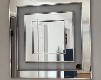 Vintage 1970s Postmodern Op Art Mirror 30x30 by A Sharon Concept