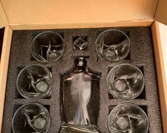 Lanfula London Twisted Crystal Whiskey Decanter Set 7Pc OpenBox