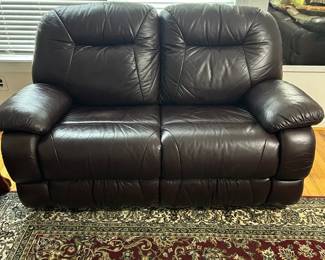 Vintage Dark Brown Reclining Faux Leather Loveseat
