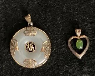 Pendant Lot  Jadeite Butterfly and Heart w Green Stone