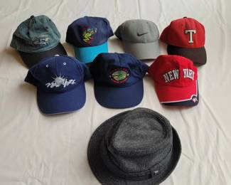 Assorted Hats  7 Baseball Caps, 1 FedoraStyle