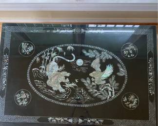 Vintage Korean Black Lacquer Coffee Table MotherofPearl Inlay