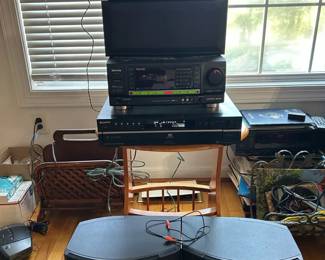 Vintage Home Audio Lot  Aiwa Stereo Receiver, Sony Super Audio Player, and Speakers