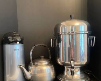 Lot of Liquid Holding Devices, Automatic Coffee Urn, Kettle,  Thermos