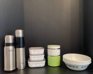 Lot of ToGo Containers Thermos, lidded containers, lunch pal, And Bowls