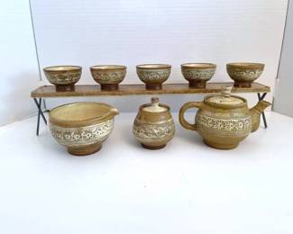 Vintage Handcrafted Ceramic Tea Pot  Cup Set