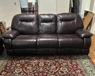 Vintage Dark Brown Reclining Faux Leather Sofa