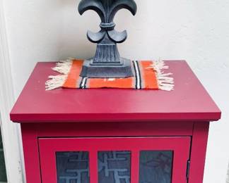 Red side cabinet, lamp