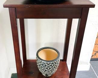 Side table, Mexican style pots and bowls