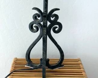 Wood nightstand and lamp