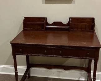 Vintage Mahogany WritingLadies Desk And A Small Floral Oil Painting