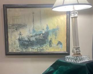 Clear Glass Bakeware, Decorative Glass Table Lamp  Framed Harbor Artwork