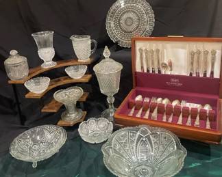 52Piece 1847 Rogers Bros. Silverplate Flatware Set with Decorative Glassware