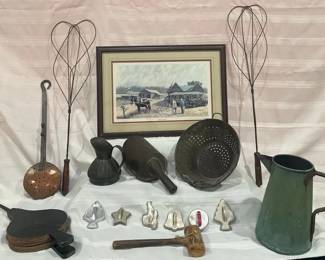 Vintage Primitive Kitchen  Farmhouse Dcor Collection  Enamelware, Tinware, Rug Beaters  More