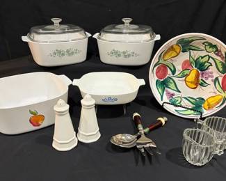 Vintage Kitchenware Lot  Corning Ware, Ironstone, Serving Pieces  Glassware
