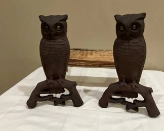 Pair Of Antique Cast Iron Fireplace Andirons With Glass Eyes