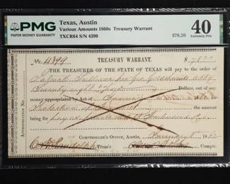 RARE Texas Treasury warrants and Republic of Texas Notes