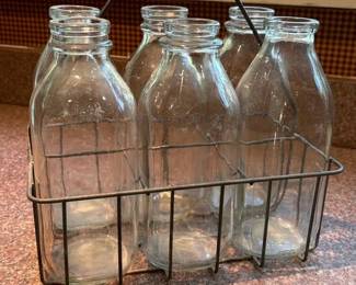 186 vintageglassmilkbottleswithmetalca