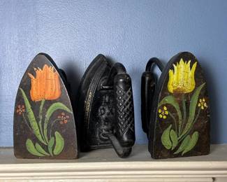 085 vintagesadironswithpaintedfloralde