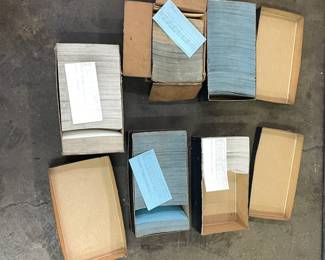 boxes of exhaust spec cards 1960s through 90s