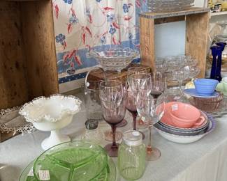 Vintage Uranium glassware, purple goblets, Fenton, Fostoria glassware