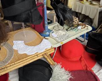 Vintage hats, evening bags, collars