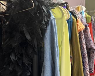 Feather Dress, chambray shirt, green silk blouses, Patchwork Jacket