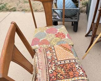 Mid Century Modern chairs, vintage rug, baskets, etc