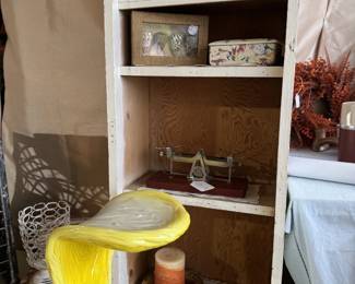 Vintage frames, art, bowls, platter, buttons, cigar boxes, etc