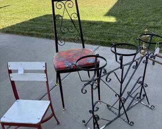 Vintage 1970's chair, wire plantstand, children's chair