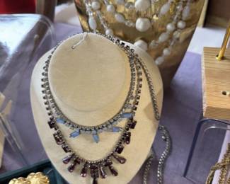 Vintage rhinestone necklaces purple, blue and white
