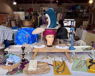 Vintage hats, scarves, jewelry