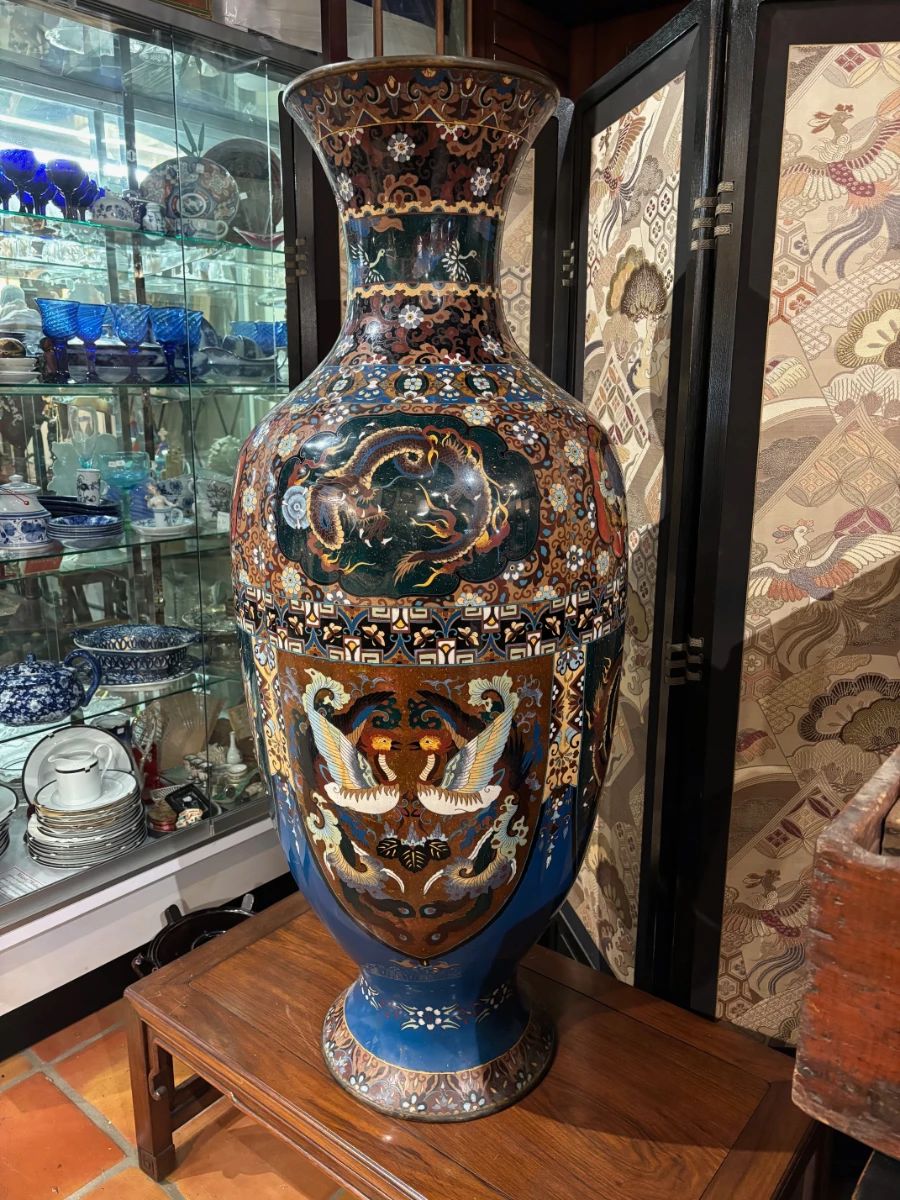 Monumental cloisonne enamel floor vase measures approx. 4 feet tall 25% off