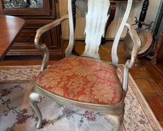 Set of 4 arm chairs custom painted with Fortuny style fabric 