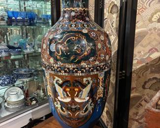 Monumental cloisonne enamel floor vase measures approx. 4 feet tall 25% off
