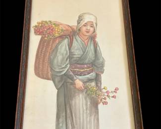Ryuko Tsutaya Artwork Of Young Japanese Flower Vendor