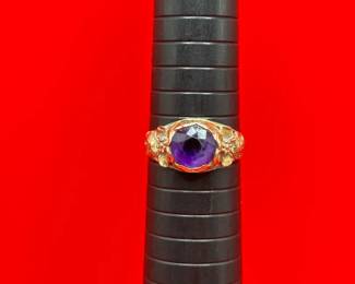 Vintage 14K Yellow Gold Purple Gemstone Ring
