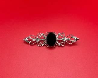 Sterling Silver And Onyx Brooch