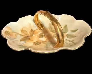 Vintage Porcelain Hand Painted Basket Candy Dish
