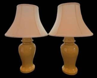 Pair Of Glossy Yellow Ceramic Ginger Jar Table Lamps