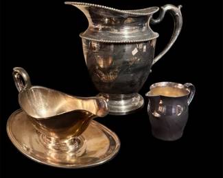 Trio Of Silver Plates Serving Pitchers