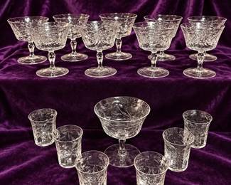 Set Of Vintage Pressed Glass Brandy Snifters And Shot Glasses Matches MT036DR And MT037DR