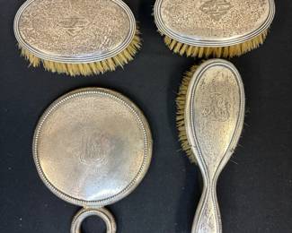 Vintage Sterling Silver Brushes And Mirror
