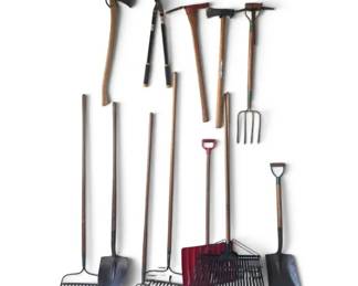 Essential Yard Garden Hand Tool Lot Axe, Shovels, Rakes And More