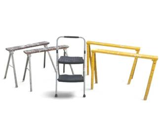 Step Stool And 2 Pair Of Sawhorses