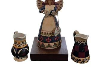Vintage 2002 Jim Shores Heartwood Creek Angel And Creamer Pitchers