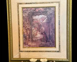 The Little Gardener Reproduction Print 27x29.5 W 6 Piece Dresden Candleholders And Roses