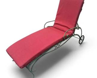 Vintage Woodard Style Wrought Iron Chaise Lounge with Cushion
