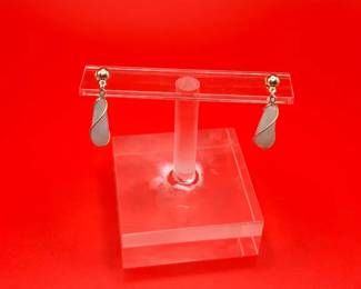 14K Yellow Gold Jade Dangle Drop Earrings